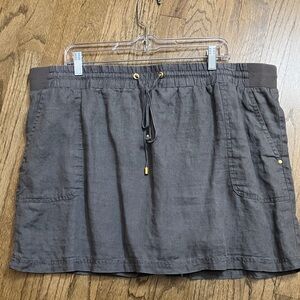 Company Ellen Tracy XXL Gray 100% Linen Skort Elastic Drawstring Waist Pockets